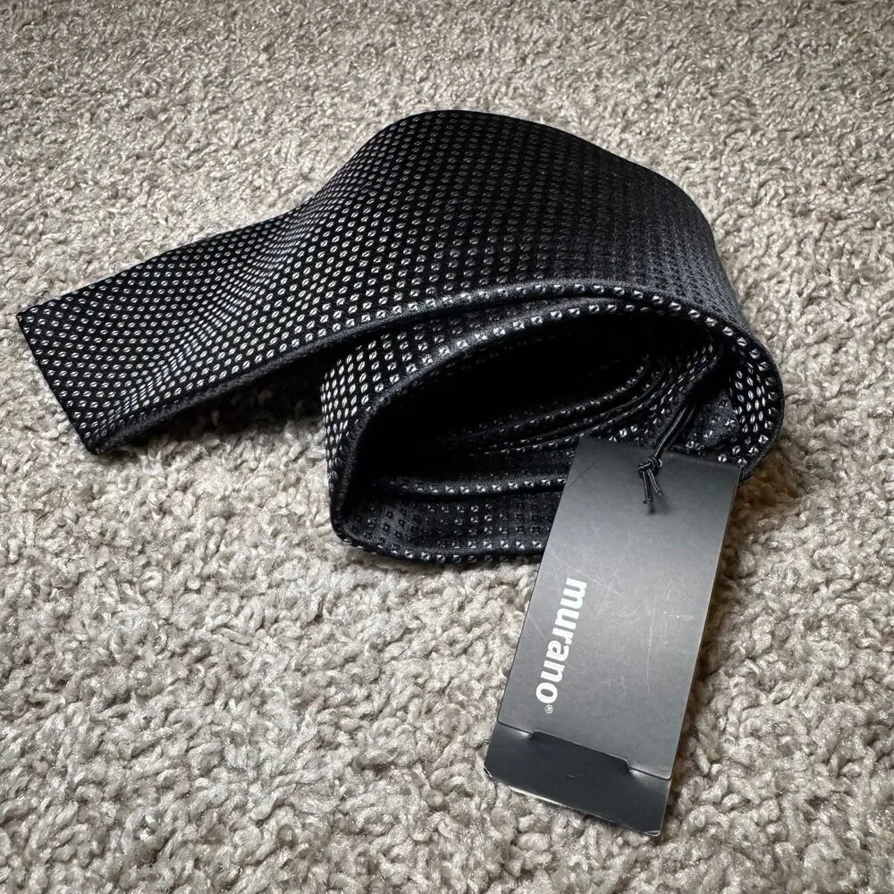 Murano Tie Men's Black Silver Silk Micro Geometric Grid Textured Necktie NWT